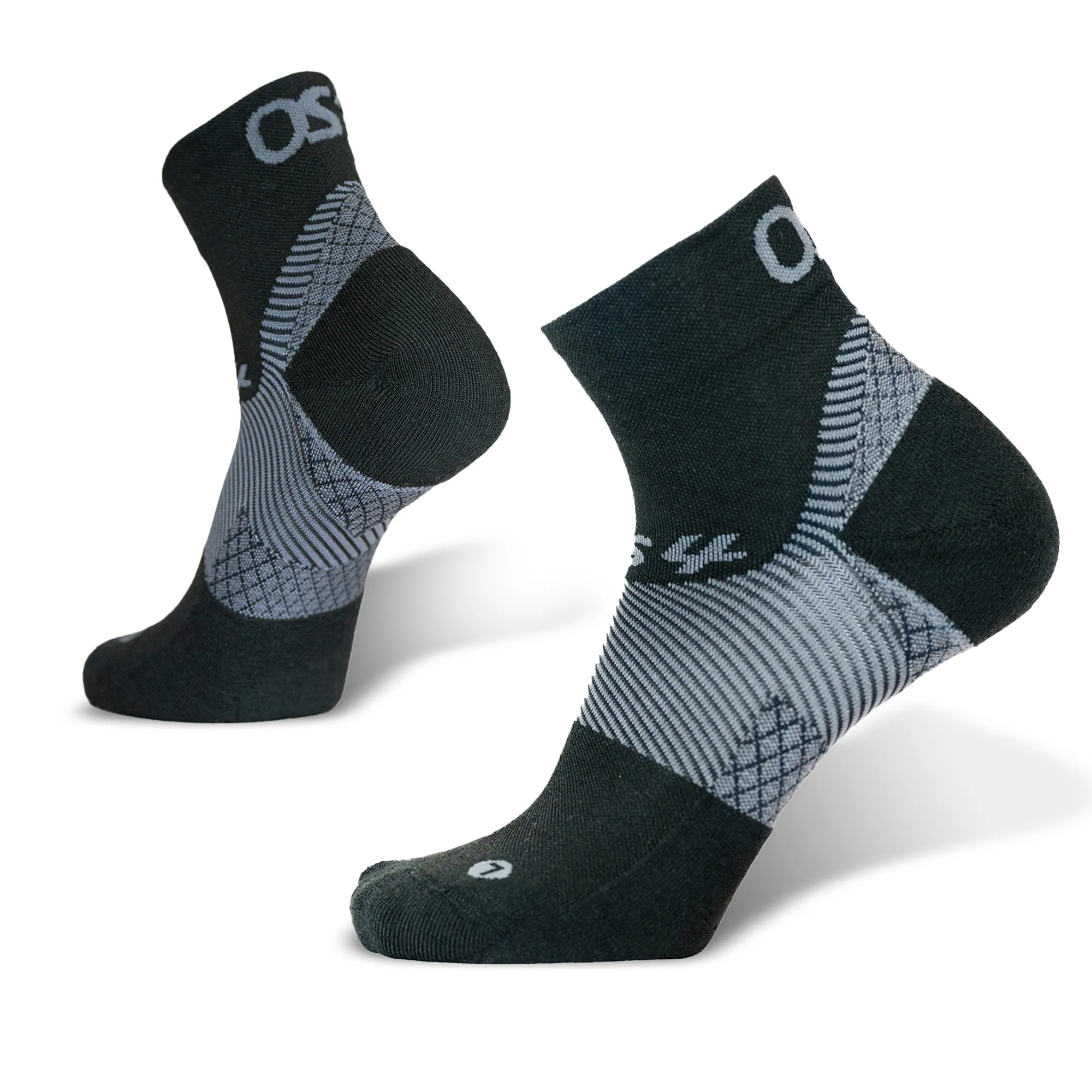 OS1st Plantar Fasciitis Socks 1/4 Crew Merino Wool BLACK