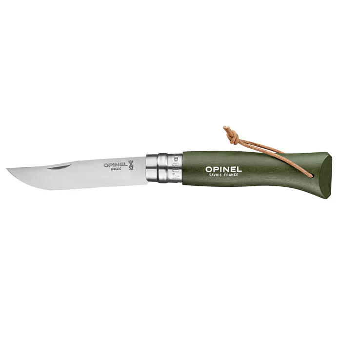 Opinel No.08 Stainless Steel Folding Knife with Lanyard GREEN