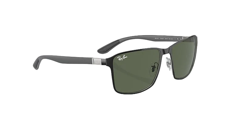 Ray Ban RB3721 Polished Black on Silver Frame with Dark Green Lenses BLACK ON SILVER