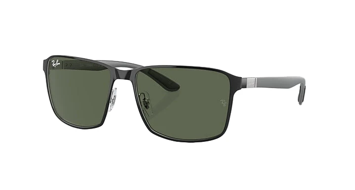 Ray Ban RB3721 Polished Black on Silver Frame with Dark Green Lenses BLACK ON SILVER