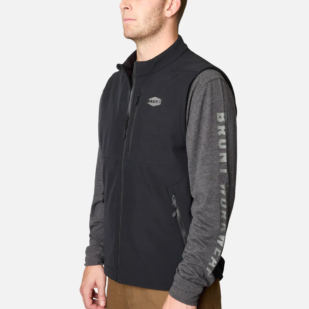 Brunt The Wright Tech Vest Quilted Water-Resistant Work Vest Men's BLACK