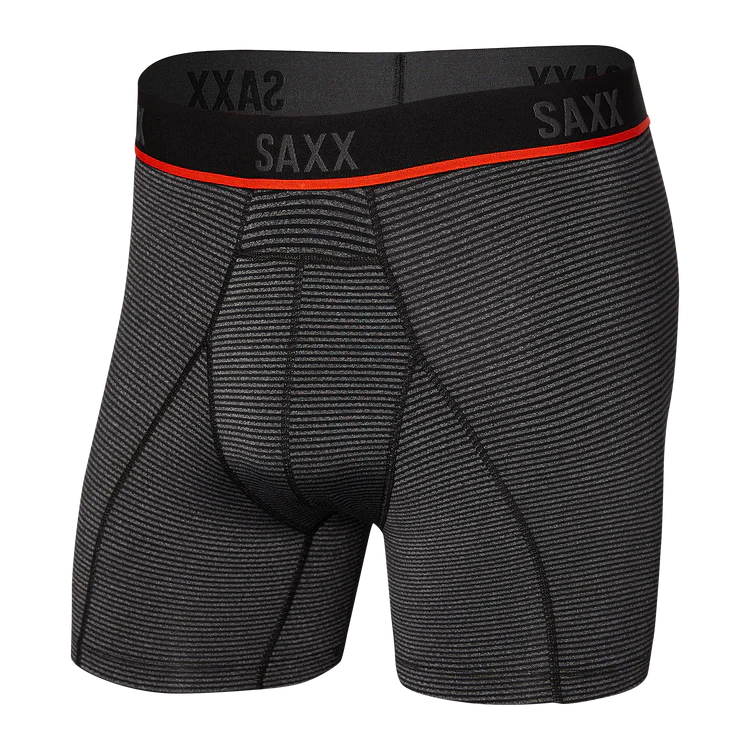 Men's Saxx Kinetic Light-Compression Mesh Boxer Brief Color: Grey Mini Stripe Grey Feed Stripe