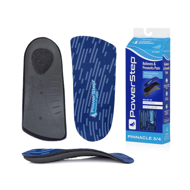 PowerStep Pinnacle 3/4 insoles | Arch Pain Relief Orthotic for Tight Shoes BLUE