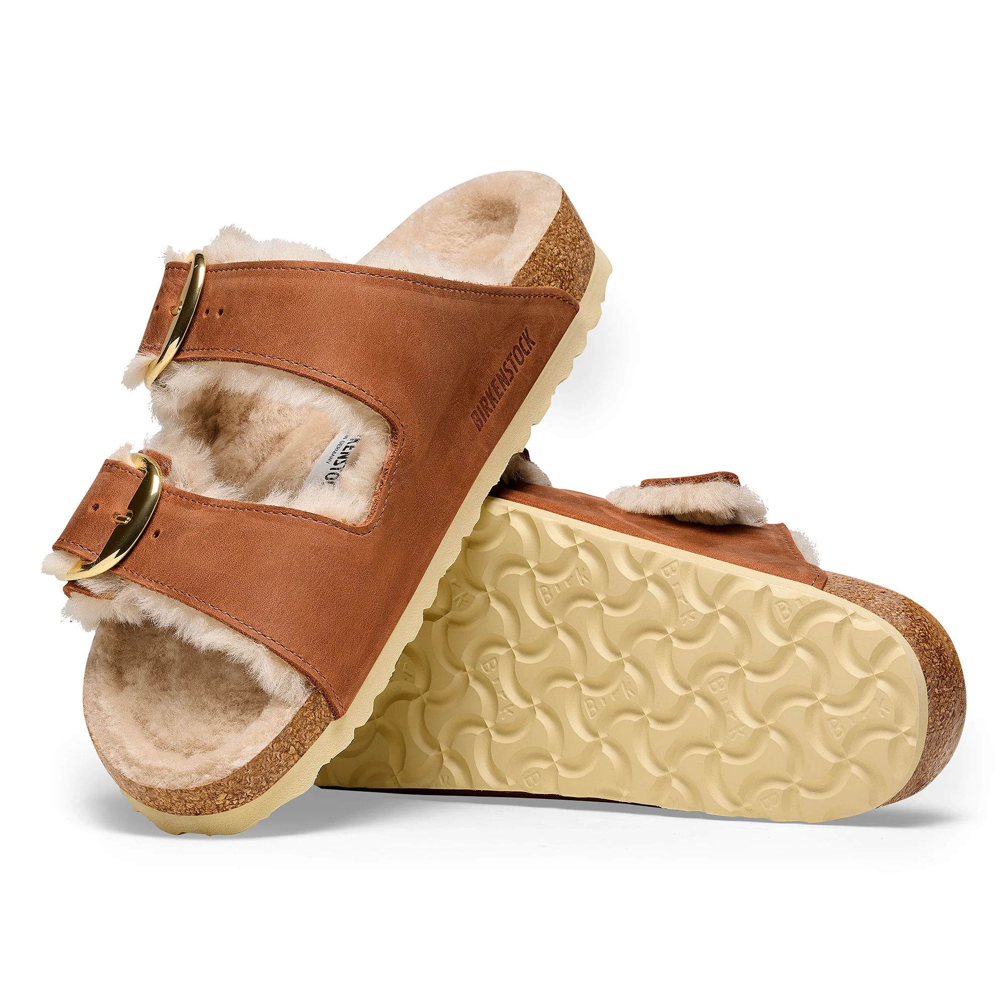 Birkenstock Arizona Big Buckle Shearling Oiled Leather Women's Cognac
