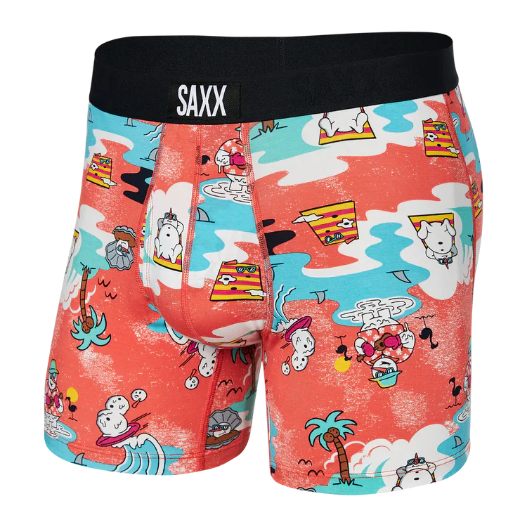 MEN'S SAXX ULTRA SUPER SOFT BOXER BRIEF DESIGN: Snow Days- Hot Coral SNOW DAYS-HOT CORAL