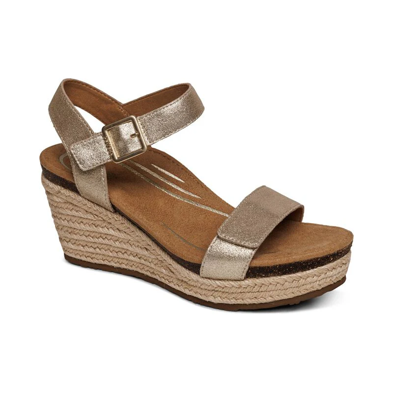 Aetrex Sydney Quarter Strap Espadrille Wedge Women's CHAMPAGNE