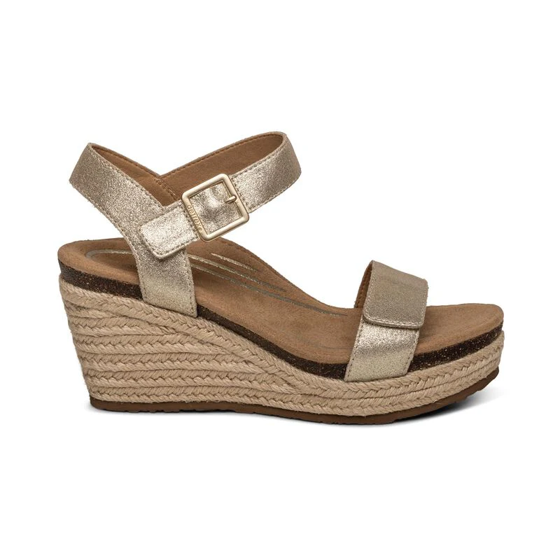 Aetrex Sydney Quarter Strap Espadrille Wedge Women's CHAMPAGNE