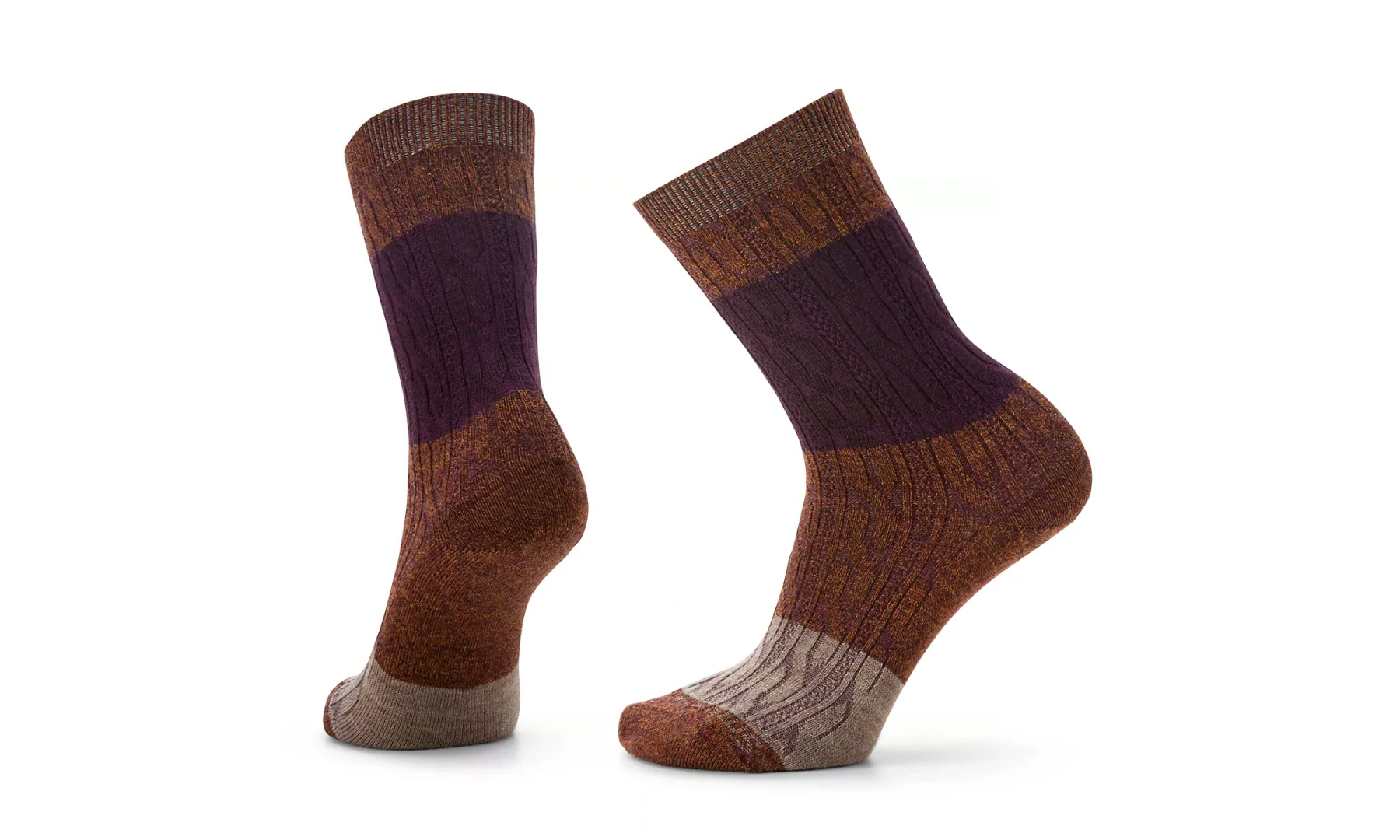 Smartwool Everyday Color Block Cable Zero Cushion Crew Socks UVIOLET-PURP IRIS MARL