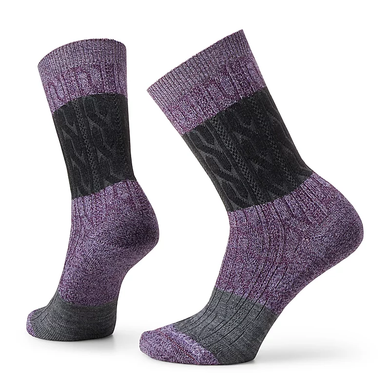 Smartwool Everyday Color Block Cable Zero Cushion Crew Socks UVIOLET-PURP IRIS MARL