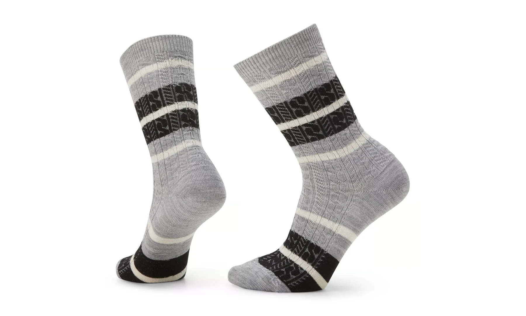 Everyday Striped Cable Zero Cushion Crew Socks LIGHT GRAY