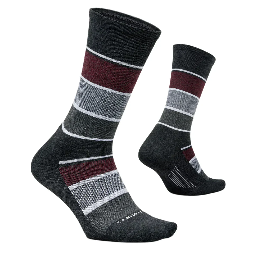 Feetures Everyday Max Cushion Relaxed Stripe Crew Men's Charcoal